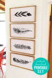 Hand-Drawn Feather Art Print Set in Three Colors