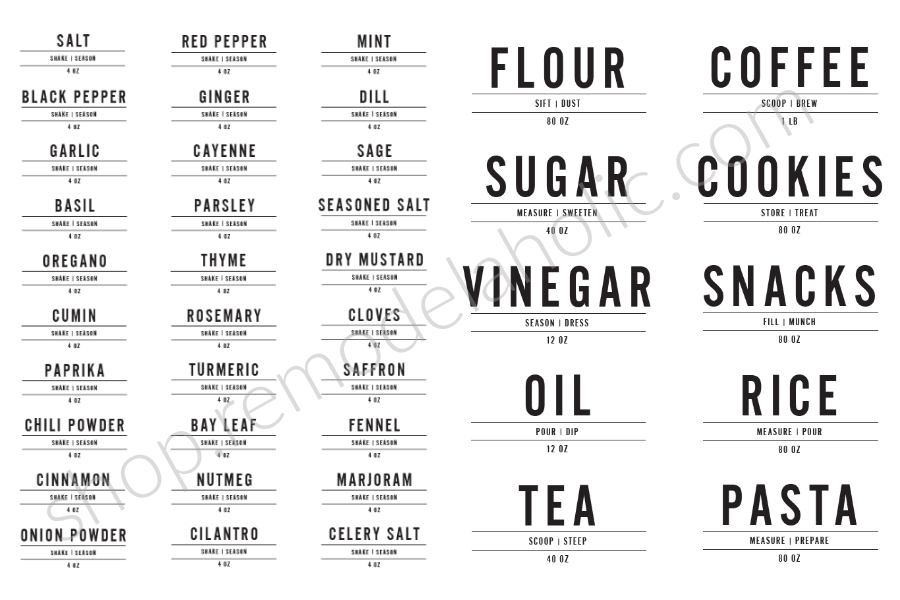 Custom Fillable Spice Labels and Pantry Labels Modern Minimalist
