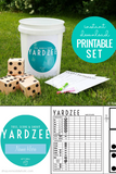 Printable Yardzee Game Score Card + Instructions and Storage Bucket Label