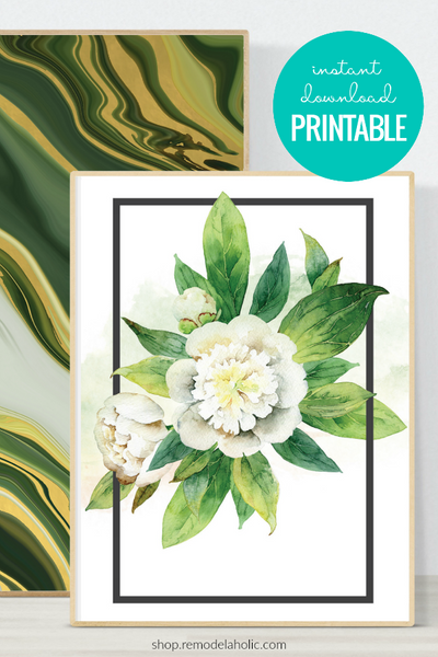 Watercolor White Floral Wall Art Printable