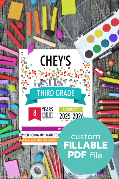Editable Confetti Infographic First and Last Day of School Sign Set for 2025-2026