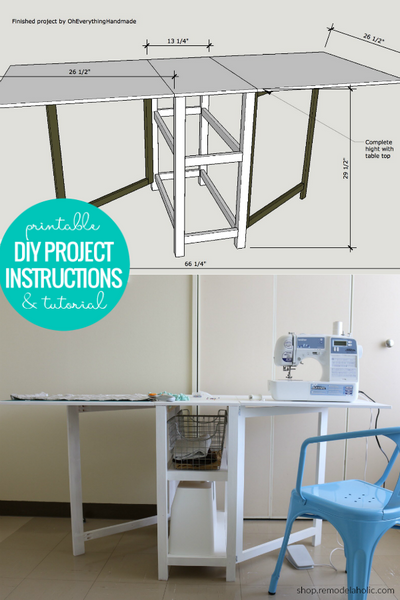 Foldable Sewing TABLE PLANS - Expandable Crafting Table With Storage DIY -  Quilting Table Plans - Instant Pdf Download