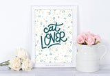 colorful handlettered cat lover printable art for cat owner home decor
