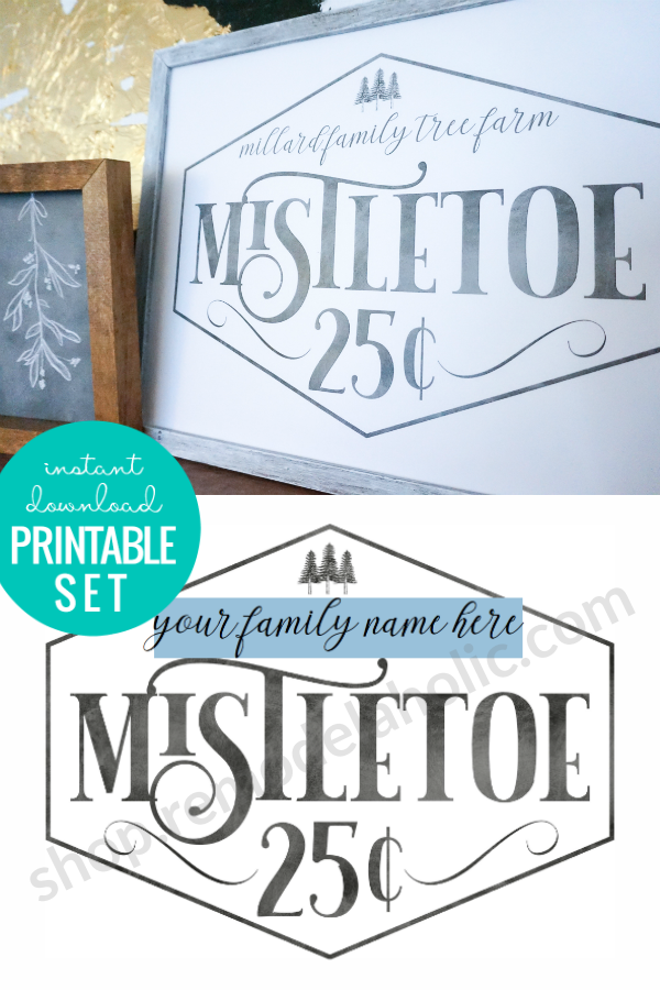 Christmas Printable Mistletoe Art BUNDLE with Custom Family Name ...