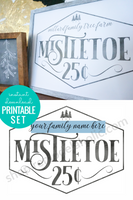 Christmas Printable Mistletoe Art BUNDLE with Custom Family Name