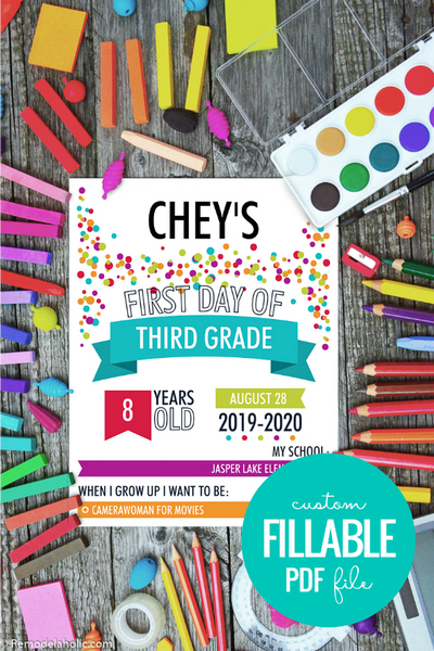 colorful first day of school infographic sign printable