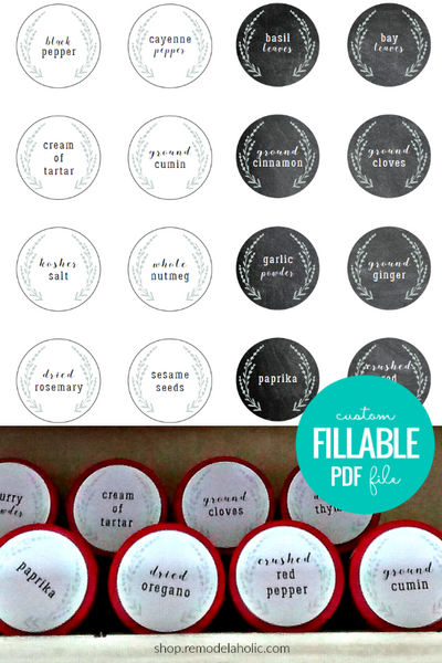 Custom Fillable Round Spice Labels for Jar Lids, Chalkboard or White Farmhouse Design