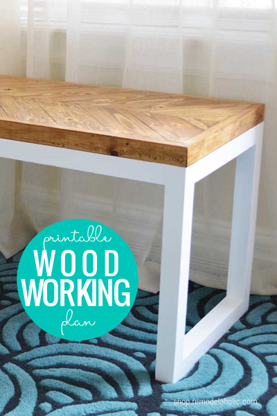 DIY Wood Bench with Chevron Top and Box Leg Base - Woodworking Plans