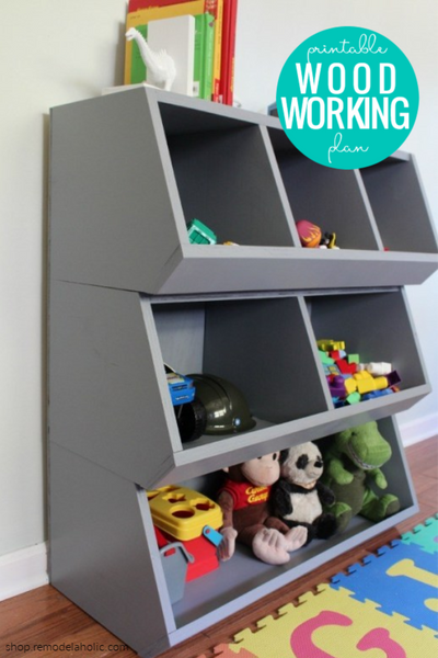 DIY cubby storage toy organizer, printable PDF woodworkign plans from Remodelaholic