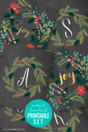 Printable Christmas Wreath Monogram Bundle + JOY Art Prints