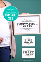 printable milestone card set for pregnancy baby and birthdays, black and white starburst design
