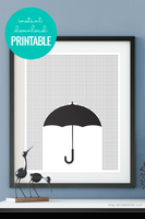 instant download printable wall art, modern black and white umbrella graphic