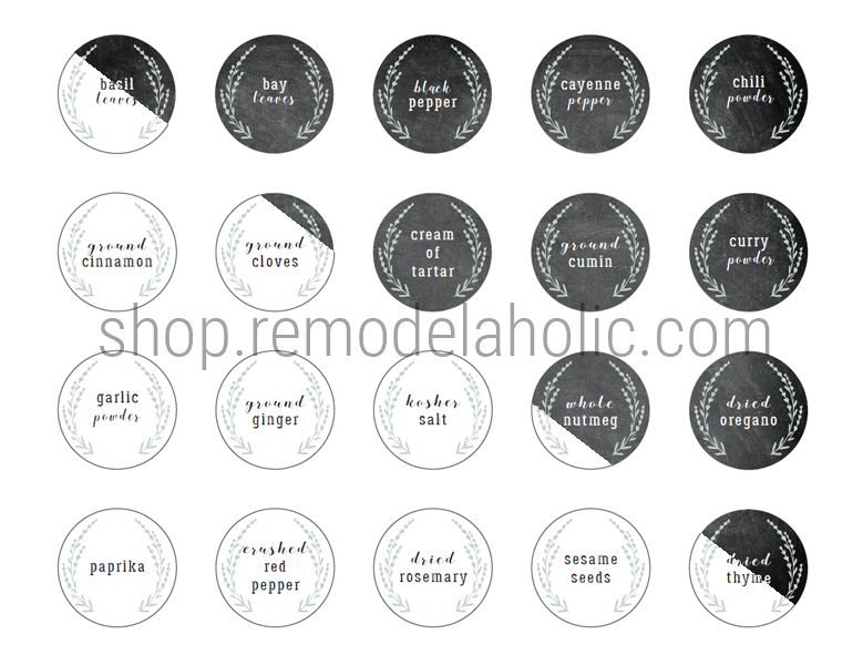 Custom Fillable Round Spice Labels for Jar Lids, Chalkboard or White F – Remodelaholic for Customizable Downloadable Spice Labels Printable Free