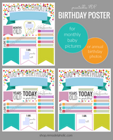 colorful custom printable birthday poster for yearly photos or monthly baby pictures