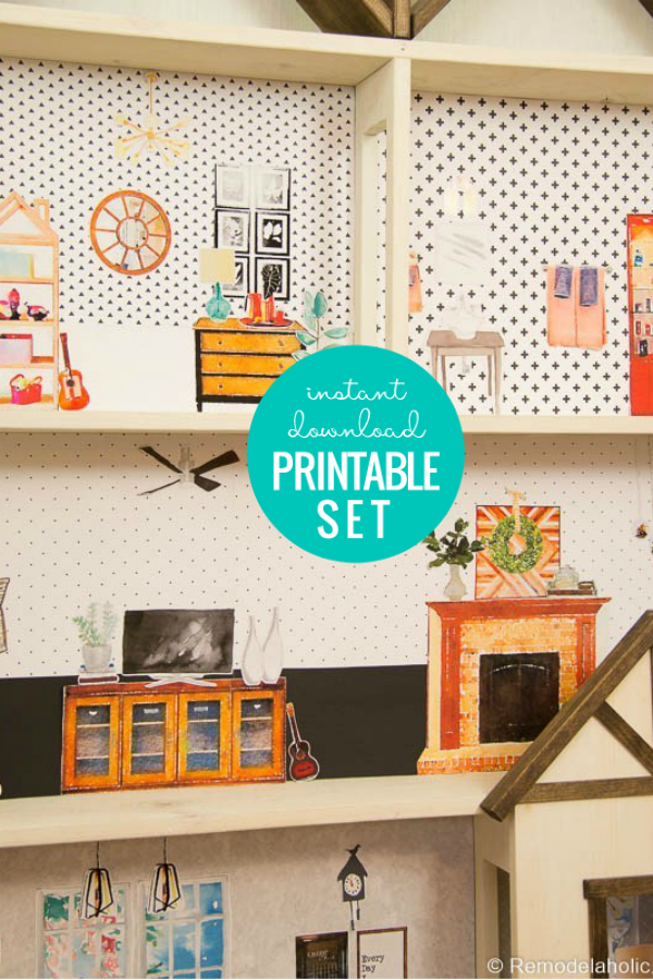 DIY Dollhouse Bookcase Woodworking Plans + Printable Furniture