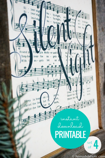 Silent Night handlettered printable vintages christmas sheet music art