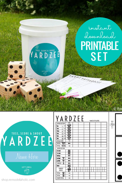 Printable Yardzee Game Score Card and Storage Bucket Label