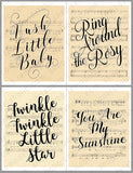nursery rhyme handlettered song titles on vintage sheet music