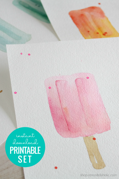 Summer Printable Art: Watercolor Popsicle Set