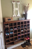 tall narrow DIY shoe cubby storage shelf entry way organizer, built by Kristi H, easy beginner woodworking plans by Remodelaholic