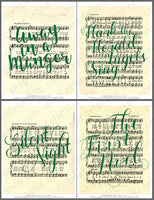 vintage Christmas sheet music printable art, green lettering