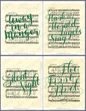 green handlettered songs on vintage Christmas sheet music art printables