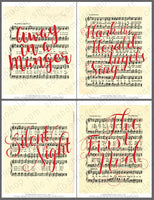red handlettered songs on vintage Christmas sheet music art printables